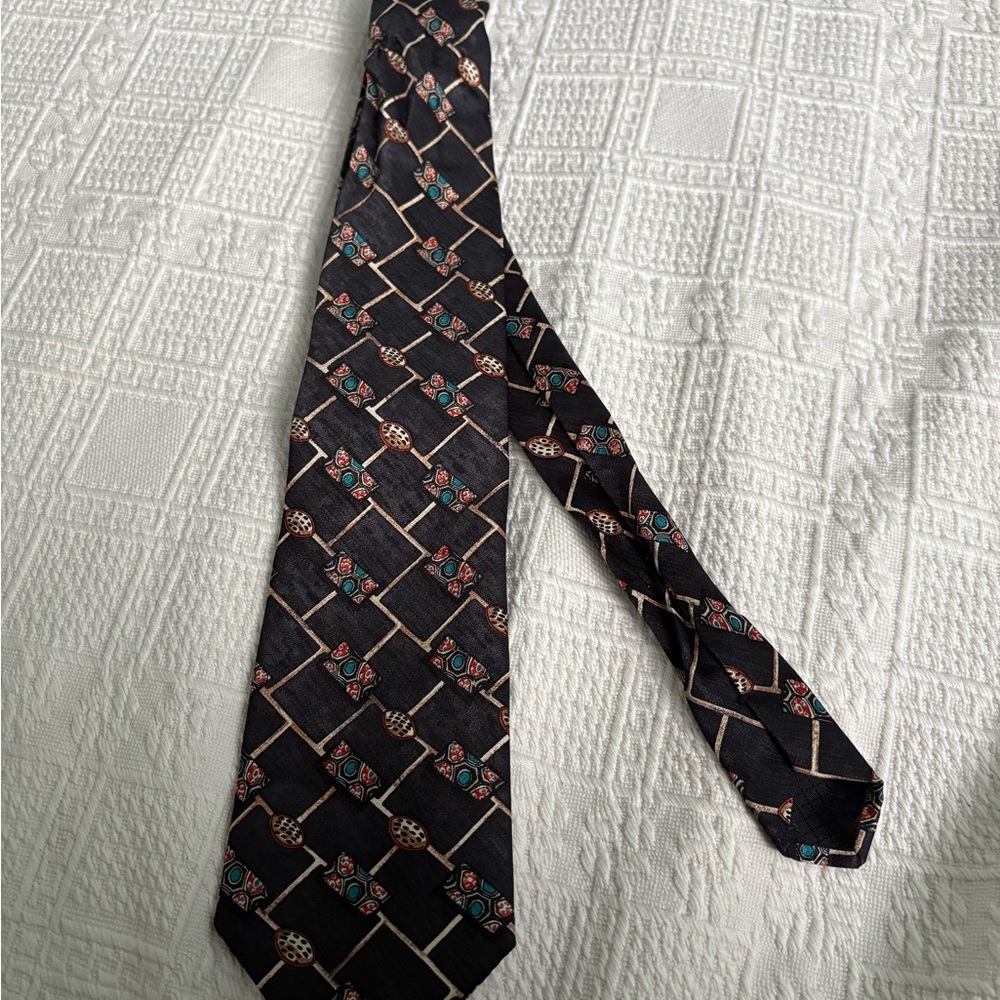 Classic Black and Teal Geometric Men's Tie